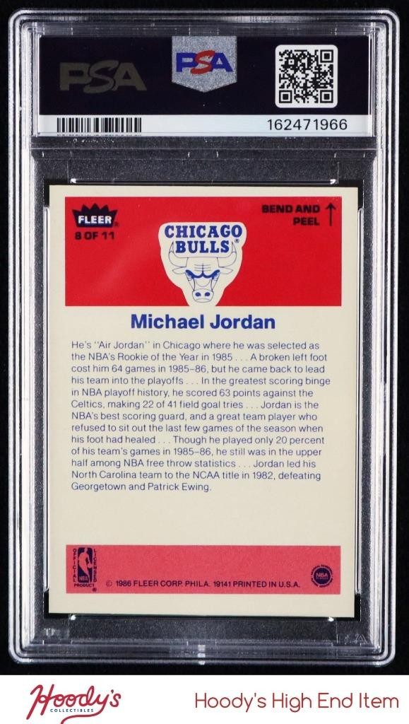 1986-87 Fleer Stickers #8 Michael Jordan RC Rookie PSA 6 EX-MT BULLS HOF view 2