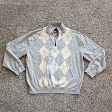Tasso Elba Mens Waffle Quarter Zip Sweater Light Gray Cotton Sz XL 100 cotton