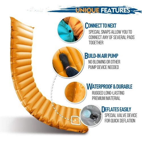4" Extra Thick Inflatable Sleeping Pad w/ Built-in Pump – Waterproof Camping Mat - Picture 4 of 6