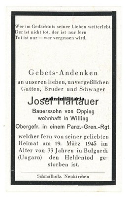 Orig. Sterbebild Panzergrenadier + POLGARDI Plattensee b. Budapest Ungarn 1945