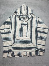 Vintage Baja Hoodie Mexican Poncho Jumper Woven Striped Festival Hoodie