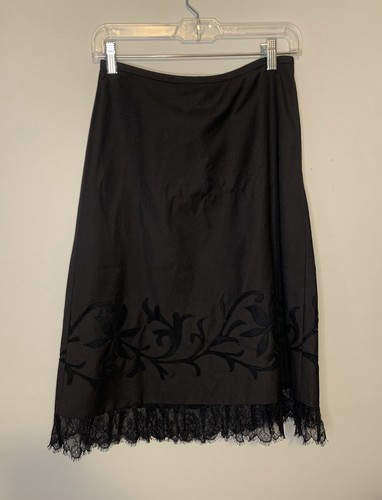 Ann Taylor Loft Skirt Wool Blend Petite Black Lace Career Size 4P