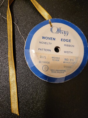 Vintage Offray Woven Edge Pattern 3171  Novelty Ribbon Gold 10 Yds.  3/8''