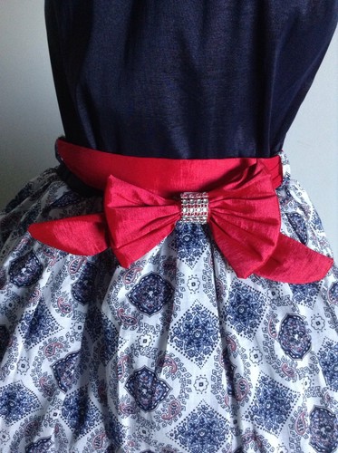 Blue Girl Dress Pink Size 10 Taffeta Cotton Print Birthday Pageant Handmade - Picture 7 of 12