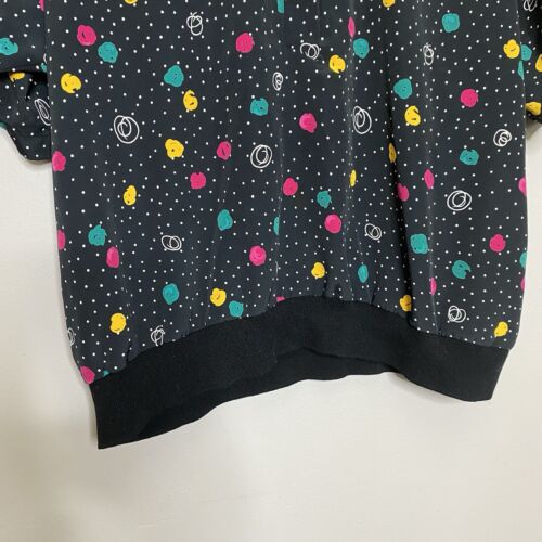 Vintage Alfred Dunner Polkadot Top Black Short Sleeve 1/4 Button Front Size 20 - Picture 4 of 15