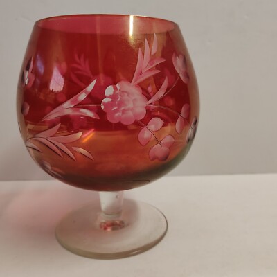 Vintage Cranberry Rubin Floral geätzt Brandy Glas XL