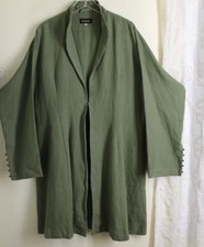New Eskandar Sz 1 Lux Verdant Green 40"long Linen A-line Persian Coat Jacket