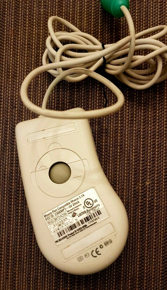 Vtg Microsoft Mouse PS/2 Port Compatible 2.1A C3KKMP1 3872A286 Wired Ball Beige - Image 2 of 3