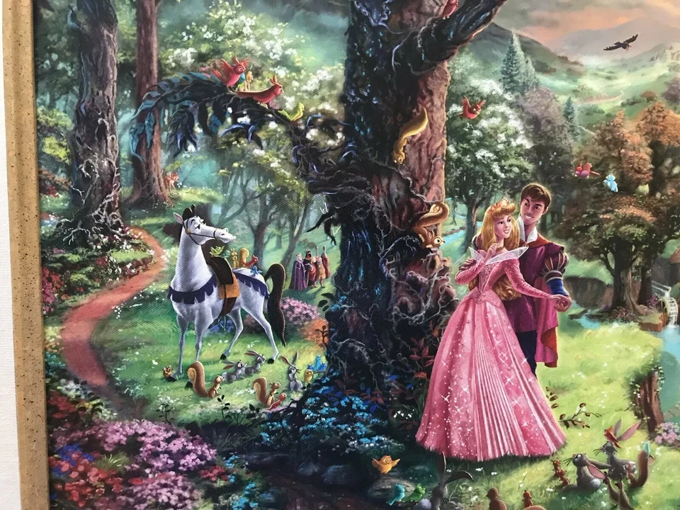 ThomasKinkade DisneySleepingBeauty Ltd #107 PP18x27 Canvas Cherry Frame 2x Signd Foto 4 de 4