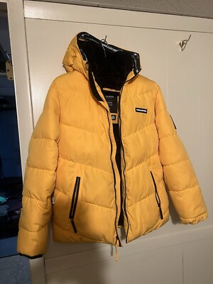 HOLLISTER FAUX FUR LINED PUFFER JACKET COAT YELLOW MENS SIZE HOLLISTER FAUX FUR LINED PUFFER JACKET COAT YELLOW MENS SIZE