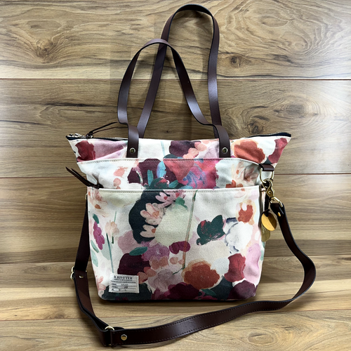 R Riveter Ada Floral Canvas Tote Bag American Handmade Leather Trim