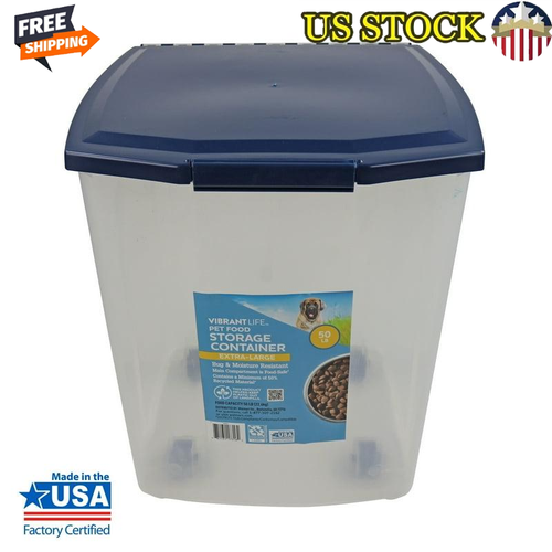 Dog Food Storage Container 50lb ExtraLarge Lockable Lid W/ Wheels Bug