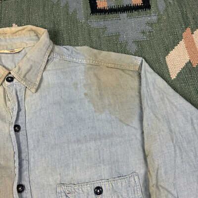 Vintage 50s Penney's Sanforized Chambray Faded Farm Work Shirt XL