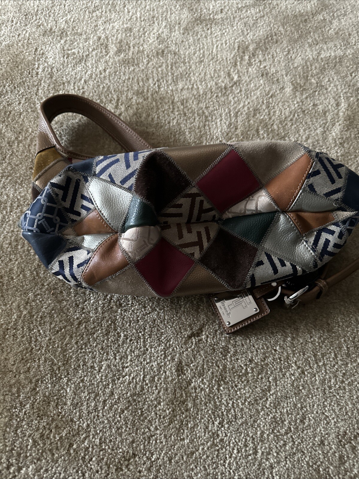 Tignanello Patchwork Crescent Mixed Media Suede L… - image 5