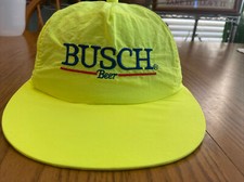 Vtg Stylemaster BUSCH Beer Highlighter Yellow Snapback Hat -made In USA