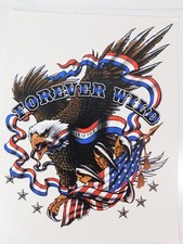Flying Eagle American Flag Forever Wild Made in USA Iron on Vintage 13 x 10.5
