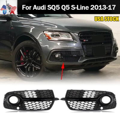 For Audi SQ5 Q5 S-Line 2013-17 Gloss Black Front Bumper Fog Light Grille Cover