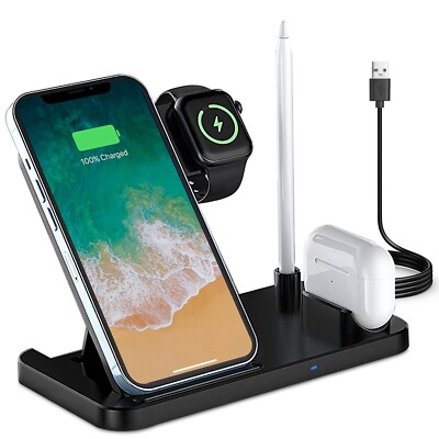 4 in1 Fast Charger Wireless Charging Stand For Apple Watch iPhone Pencil Android