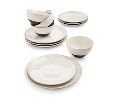 Oake 12 piece dinnerware set - Service for 4 - Black & White - 10012661400