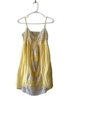 Vintage Baby Doll Dress Yellow Lace Trim Spaghetti Strap Coquette Romantic READ