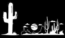 Cactus & Desert Scene White Vinyl Decal Car Window Laptop Tablet Notebook