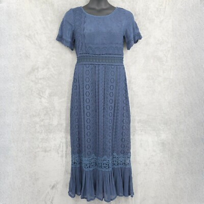 Sundance Smoke and Lace Maxi Dress Blue Feminine Gauzy Boho