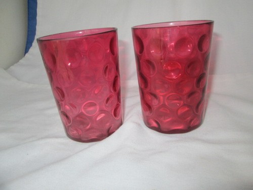 Set of 2 L G Wright Cranberry Inverted Thumbprint Dot Optic Tumbler Glasses - Picture 2 of 6