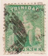 (F197-20) 1864-72 Trinidad 6d blue green stamp  (T)
