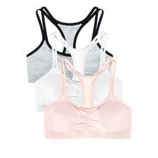 Fruit of the Loom Girls Pull Over Cotton Racerback Sports Bra 3-Pack, Size 32