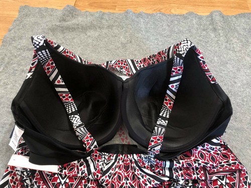 NWT Swimsuits For All 46DDD Tankini Swim Top Padded Bra Red Black Geometric - Picture 5 of 7