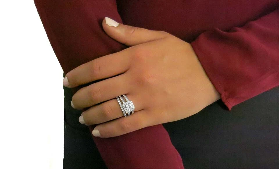 Обручальное кольцо из стерлингового серебра 925 пробы с фианитом огранка принцесса вечность - Изображение 2 из 4