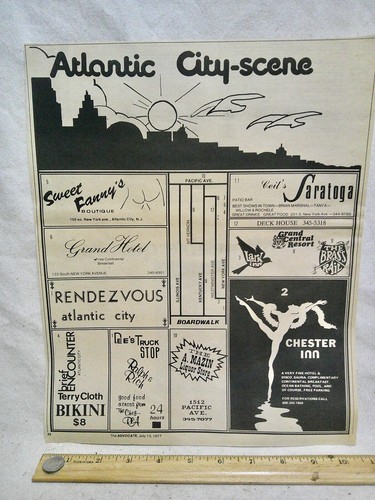 1977 ATLANTIC CITY gay bar AD scene disco clubs MAP guide Vintage