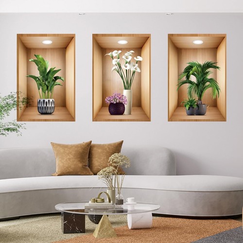 3Pcs 3D Flower Wall Decals, 3D Green Plants Wall Stickers, Peel and Stick Rem... - Picture 3 of 7