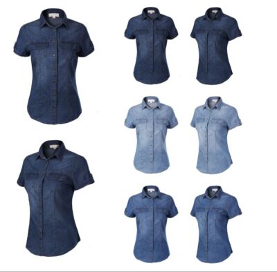 MixMatchy Cap Sleeve Button Down Denim Chambray Shirt