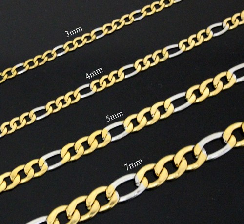 Two Tone Plated 316L Stainless Steel Figaro 16"- 24" Unisex Necklace 3/4/5/7mm