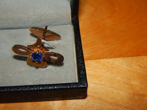 DAVINCI CUFFLINKS STERING SILVER BLUE STONE VINTAGE W/ BOX SWEDEN - Picture 4 of 10