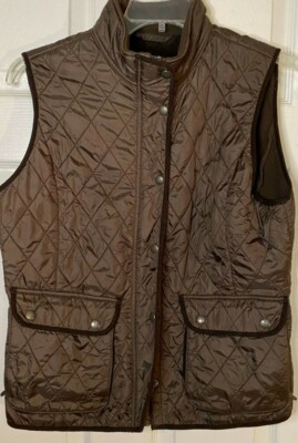 Eddie Bauer Snap Up Jacket Vest Women's L Brown Quilted Sleeveless