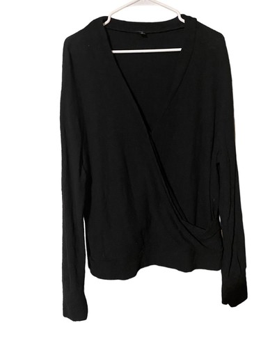 Top donna J Crew finto avvolgente grande nero manica lunga 100% cotone stravagante - Foto 16 di 17