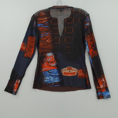 Marc Aurel Top Womens Size 40 Long Sleeve Sequin V Neck Mixed Media Print Sheer - Picture 8 of 17
