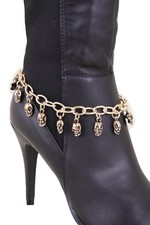 Women Gold Metal Chain Boot Bracelet Shoe Charm Bling Halloween Skeleton Skulls