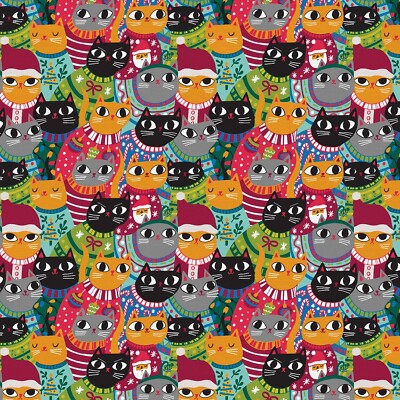 Feline Drive Fabric CHRISTMAS SWEATER CATS Cats Ugly Fat Quarter (18''x22'') FQ