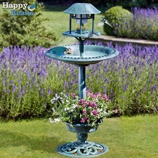 Happy Beaks Garden Bird Bath Feeding Station Hotel Solar Powered Light Planter