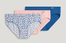 New Jockey Women's sz 9 Underwear SuperSoft 3 Pack Soft Comfy Bikini Blue Geo