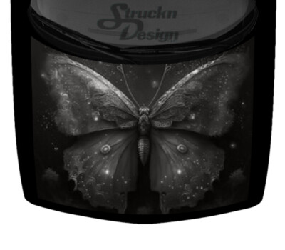 Grayscale Galaxy Butterfly Glimmer Shiny Hood Wrap Vinyl Graphic Decal 58'' x 65''