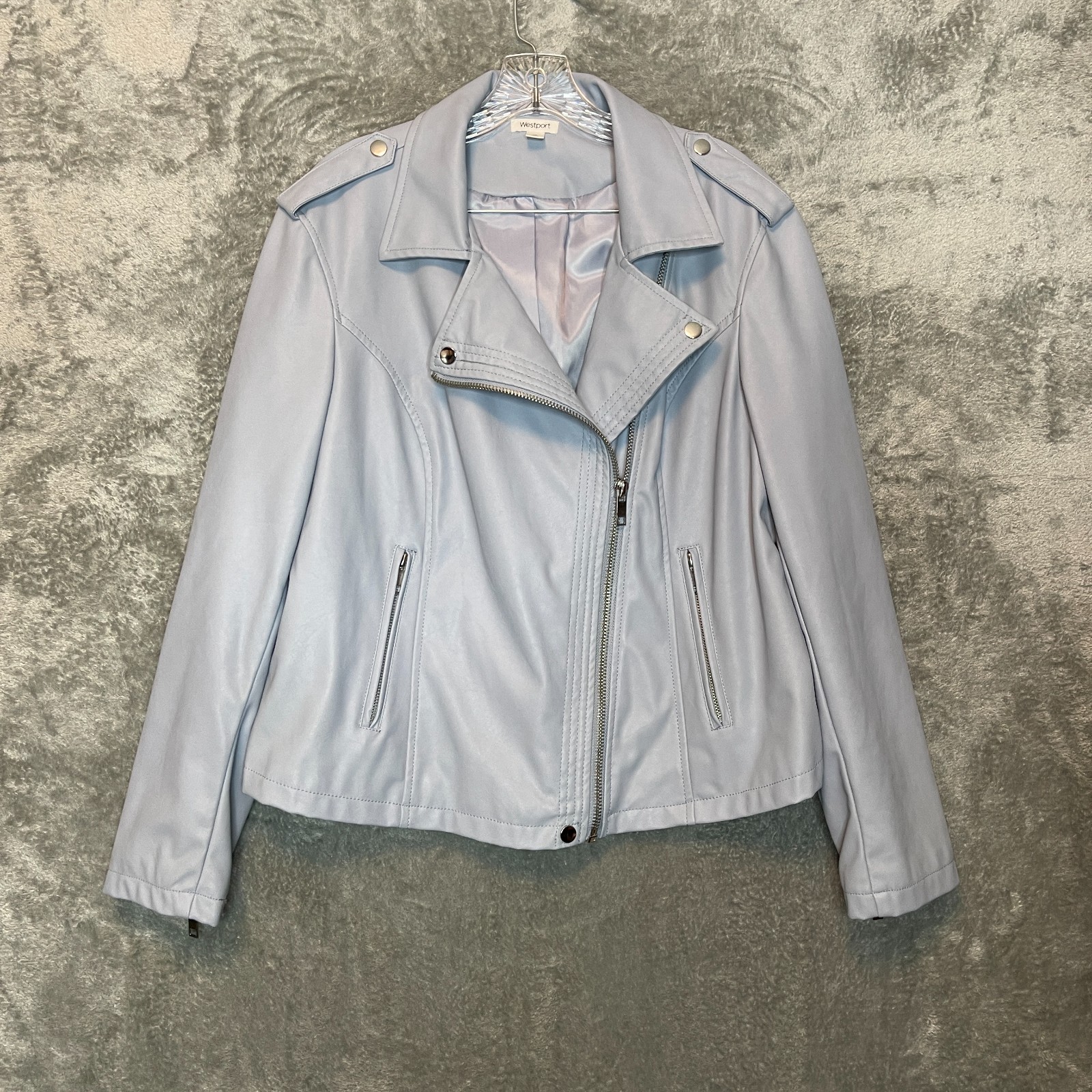 Westport Women Slate Gray Faux Leather Asymmetrical Moto Biker Jacket 1X Plus