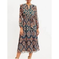 LOFT Medallion Belted Chiffon Midi Dress