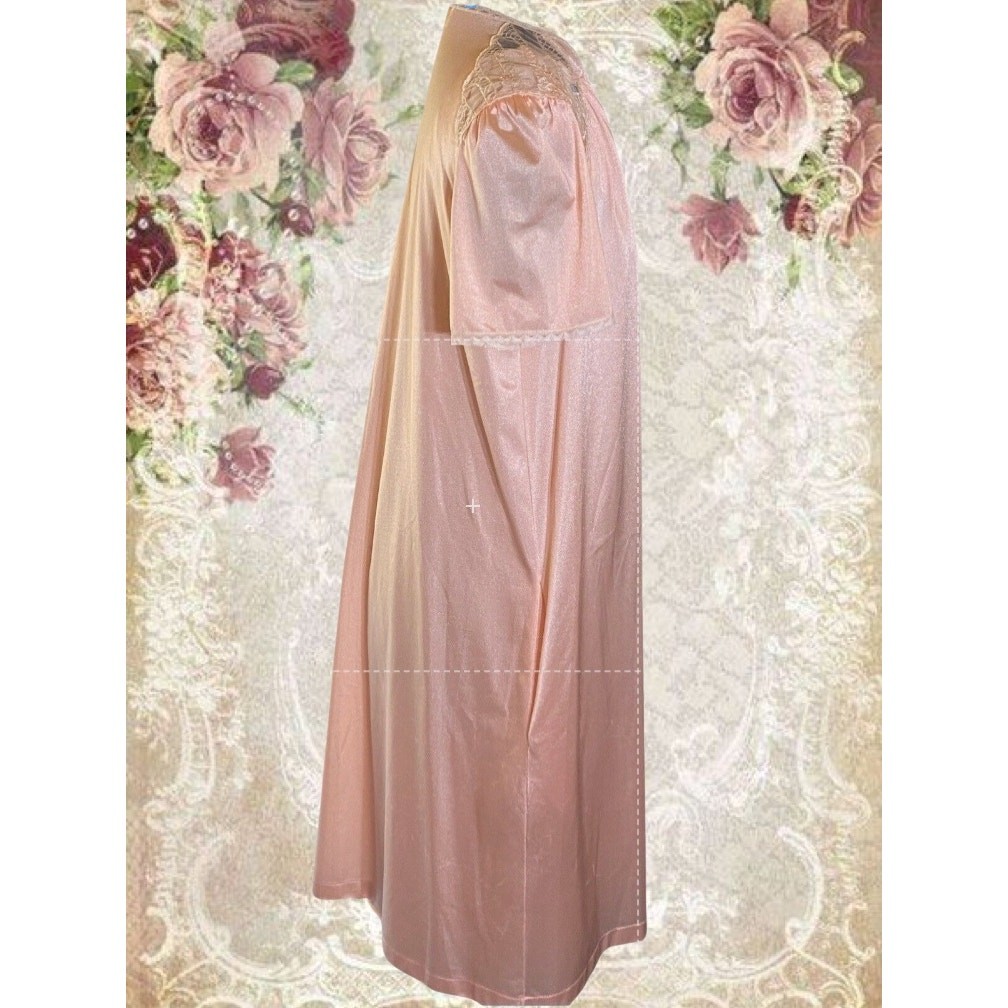 Vintage Vassarette Peach Nylon Nightgown & Robe Set Lace Trim USA Size P/S