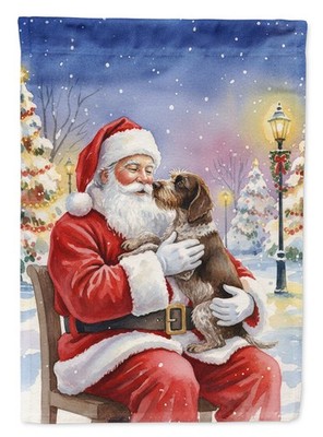 German Wirehaired Pointer Dog With Santa Claus Flag