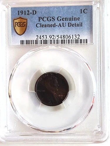 1912-D Lincoln Cent PCGS Genuine, AU Details, cleaned