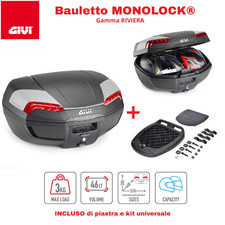 GIVI Bauletto Moto MONOLOCK® Nero RIVIERA 46lt con Piastra e Kit Fissaggio
